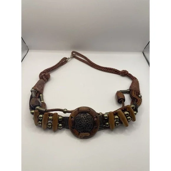 NWT Boho Vintage Wooden Wood Medallion Adjustable Belt.  SZ OS Vintage Wooden Medallion Belt: Bohemian Hippie Chain  main image 2